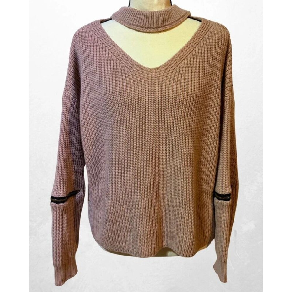 SHEIN Dusty Rose Mauve Chunky Knit Cold Shoulder Sweater Size S Oversized